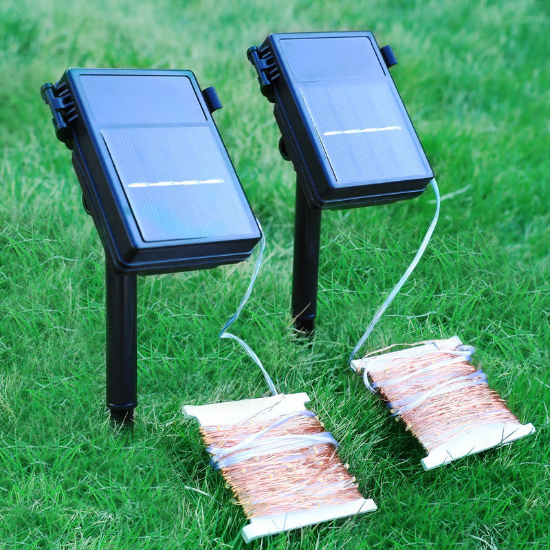 KooPower Solar 10m/33ft 100-LED Micro Fairy Lights with timer (2 pack)