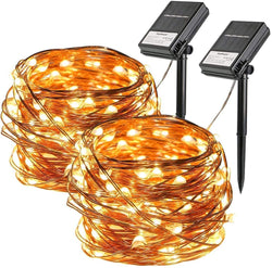 2 Pack Solar String Lights, 33ft 100Led Solar and Battery Powered Outdoor String Lights