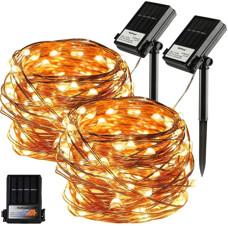 KooPower Solar 10m/33ft 100-LED Micro Fairy Lights with timer (2 pack)