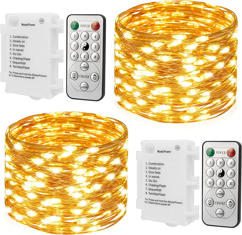 36ft 100 LED Battery-Operated Copper Wire Lights for DIY Crafts and Centerpieces (2 Pack)