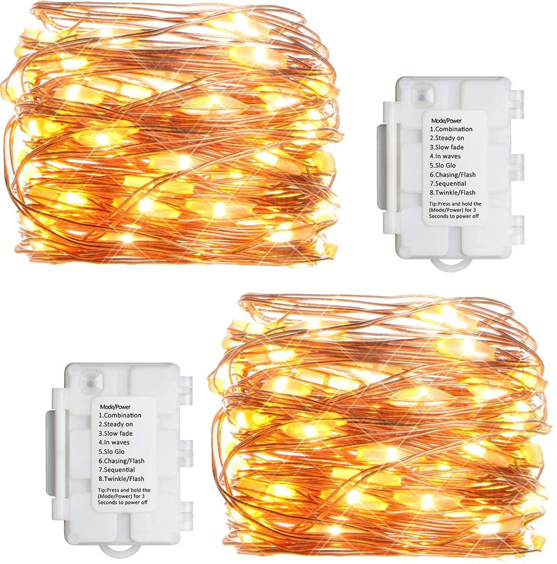 2 Pack 16ft 50 LEDs Lights Waterproof Copper String Lights for Outdoor Events and Landscapes